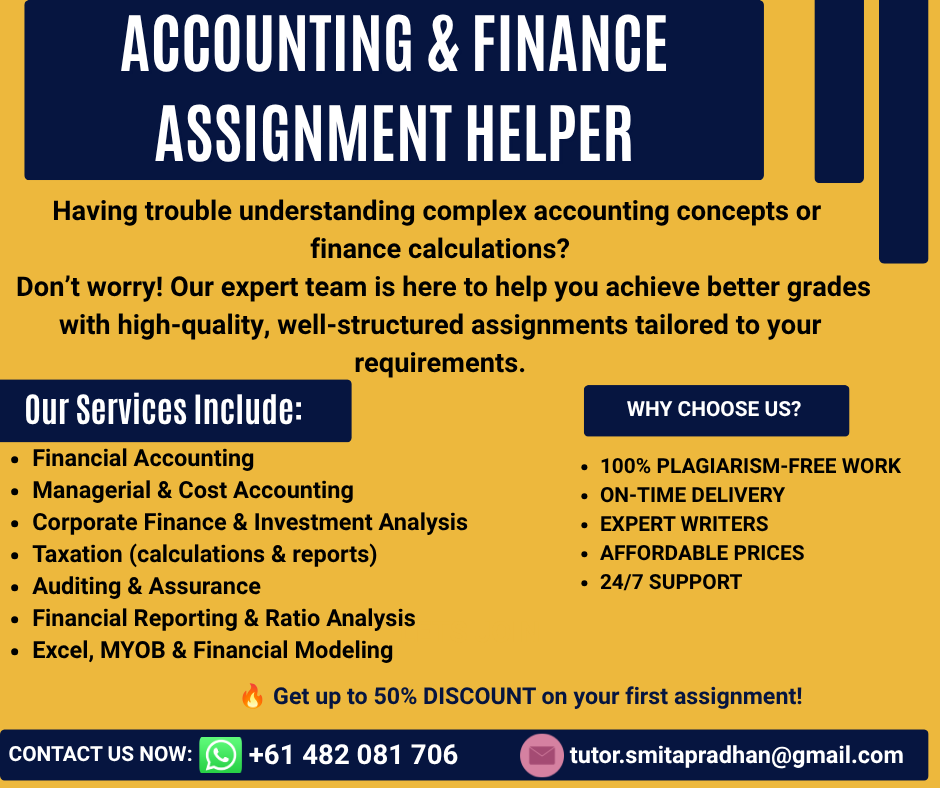 Smita566's tweet photo. Accounting &amp; Finance Students!
Need help with your assessments? Get reliable support with Accounting, Finance, Reports, Case Studies, Excel &amp; more! 🎓
🔥 50% OFF – Limited Time!

WhatsApp: +61 482 081 706
📧 tutor.smitapradhan@gmail.com
✨ Study smarter. Achieve better! https://t.co/b3fiROqEJp