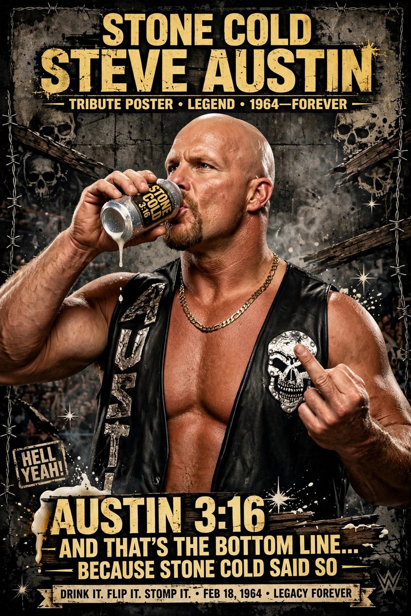 Graphicsscotlan's tweet photo. Austin 3:16. And that's the bottom line — because Stone Cold said so. 🥶🍺 Steve Austin — The Legend. Hell Yeah! Who remembers every word?#StoneColdSteveAustin #Austin316 #WWE #WrestlingLegend #StoneCold #HellYeah #JBStudios #AttitudeEra #BottomLine https://t.co/GxUmoDE5rr