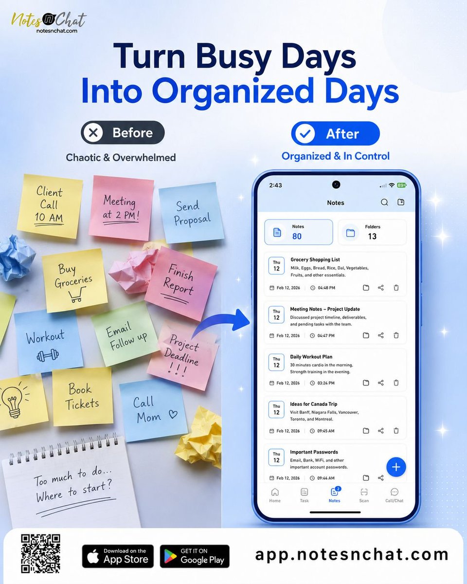 notesnchat's tweet photo. Turn busy days into organized days! ✨📝

📲Download 👉 https://t.co/inS338lpDS 👈

#NotesnChat #StayOrganized #ProductivityApp #TimeManagement #GetThingsDone https://t.co/UsMQIzPPb3