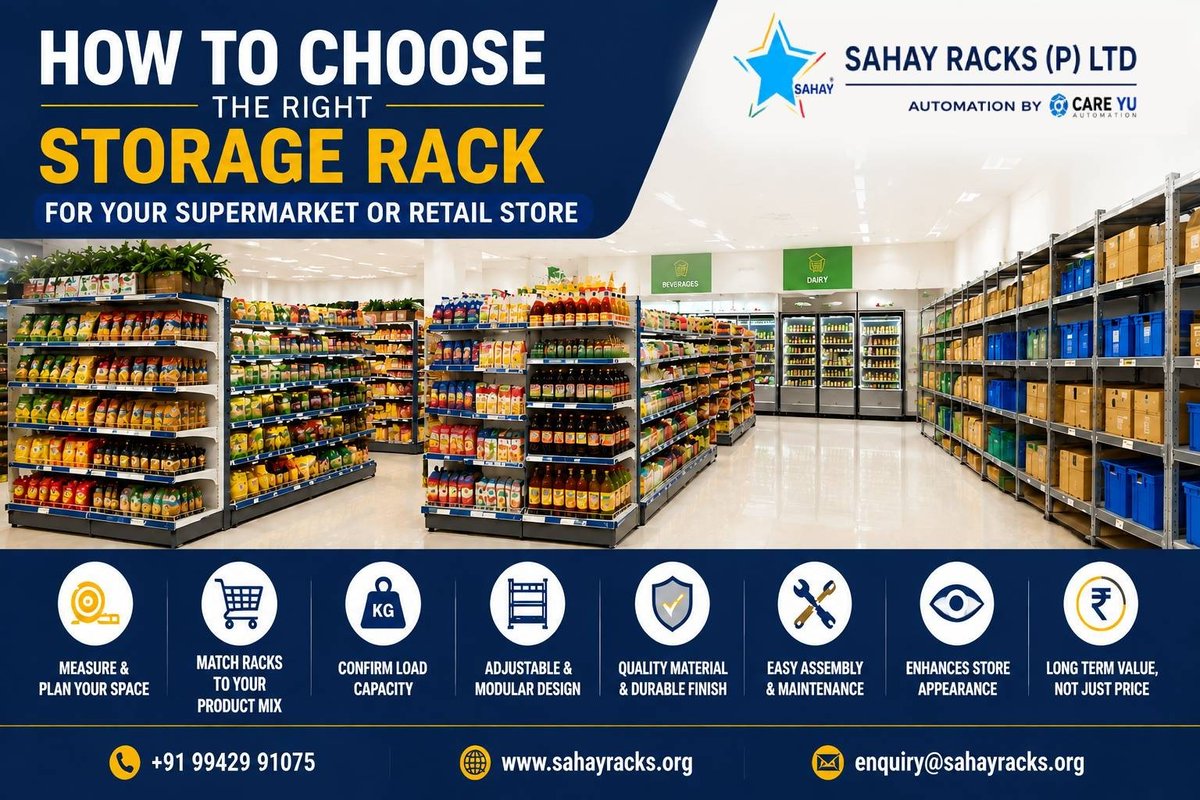 RacksSahay's tweet photo. 🛒 Choosing the Right Storage Rack for Your Supermarket or Retail Store

The right racking system can help you maximize floor space, organize products better, simplify restocking, and create a better shopping experience 
📖 Read the complete blog here:
https://t.co/zIO7AQbZ36 https://t.co/syr1NRUiVs