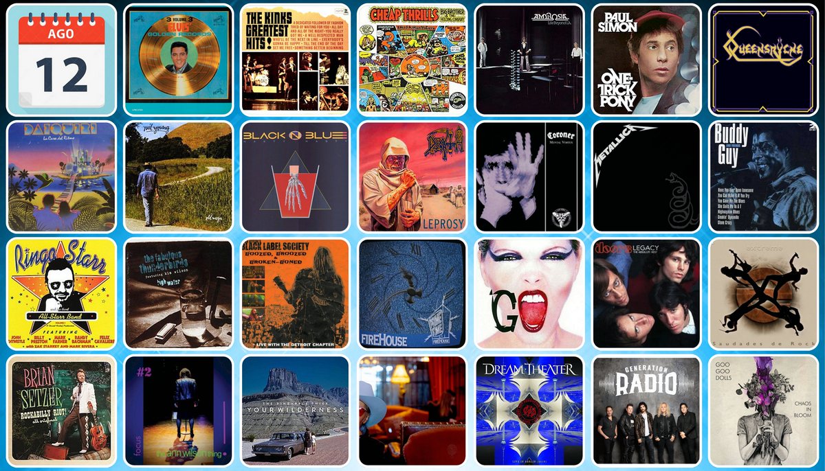 ejpf04's tweet photo. @HoffmanEnrique @Mikehomeseller @TiaColita
#Ago12
Efemérides ago 12
Álbumes de Aniversario
1963 Elvis Presley • Elvis' Golden Records, Vol. 3
1966 The Kinks • The Kinks Greatest Hits!
1968 Big Brother And The Holding Company • Cheap Thrills
1978 Ambrosia • Life Beyond L.A. https://t.co/pIDas6nDB9