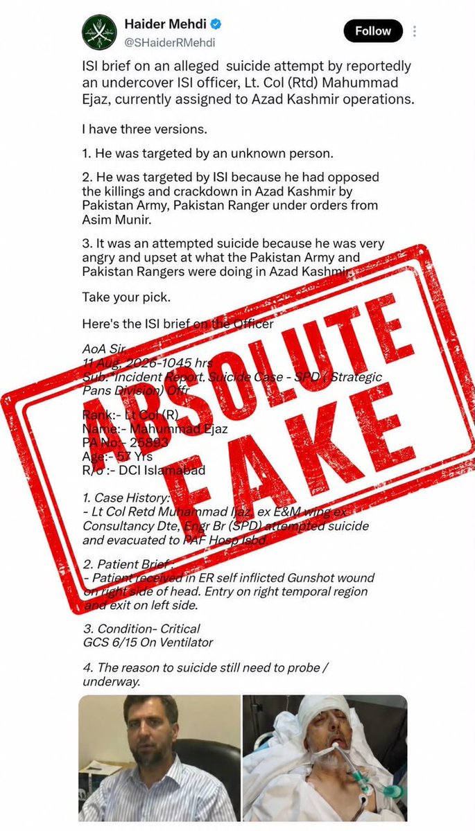 Breaking News: Facts Surrounding Lt Col (Retd) Muhammad Ejaz Incident Clarified Amid Speculation