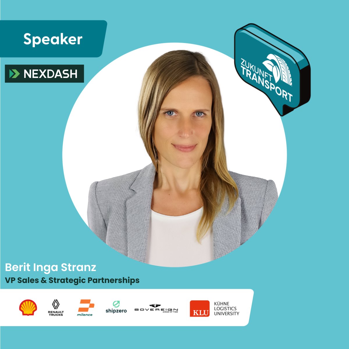 NexDash's tweet photo. Where does road freight stand in 2030? Berit will be on stage in Hamburg to talk about it.

On 27 August, Berit Inga Stranz, VP Sales & Strategic Partnership joins the panel at Zukunft Transport 2026 in Hamburg, one of the leading gatherings on sustainable logistics and mobility.

Under the guiding theme "Transport in 2030," Berit takes part in the panel discussion: "Technology-open or technology-decisive: Where does road freight stand in 2030?"

She'll be joined on stage by Sascha Hähnke (Remondis), Nanno Janssen, and Prof. Julia Arlinghaus (University of St. Gallen) to debate the technological and regulatory shifts shaping the future of freight.

It's a conversation close to our mission: preserving Germany's mid-sized trucking sector - and reinventing it. Electric, digital, future-ready.

Kühne Logistics University, Hamburg
27 August 2026

Berit will be there all day, not just on stage. Come find her if you want to talk about what emission-free freight actually looks like day to day. ⚡ 🚛