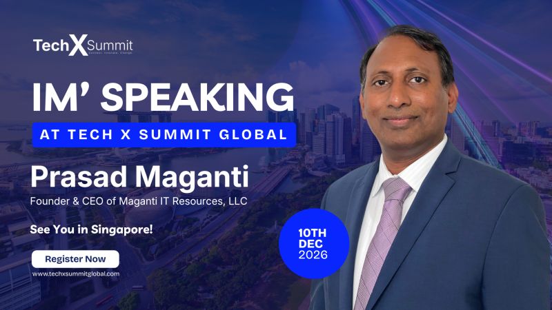 mitresource's tweet photo. Big news from Maganti IT Resources! 🎤

Our Founder &amp; CEO, Prasad Maganti, will speak at Tech X Summit Global in Singapore on Dec 10, 2026, joining global tech leaders to discuss innovation, leadership &amp; change.

#TechXSummit #MITResource https://t.co/lxu1CUVyPr
