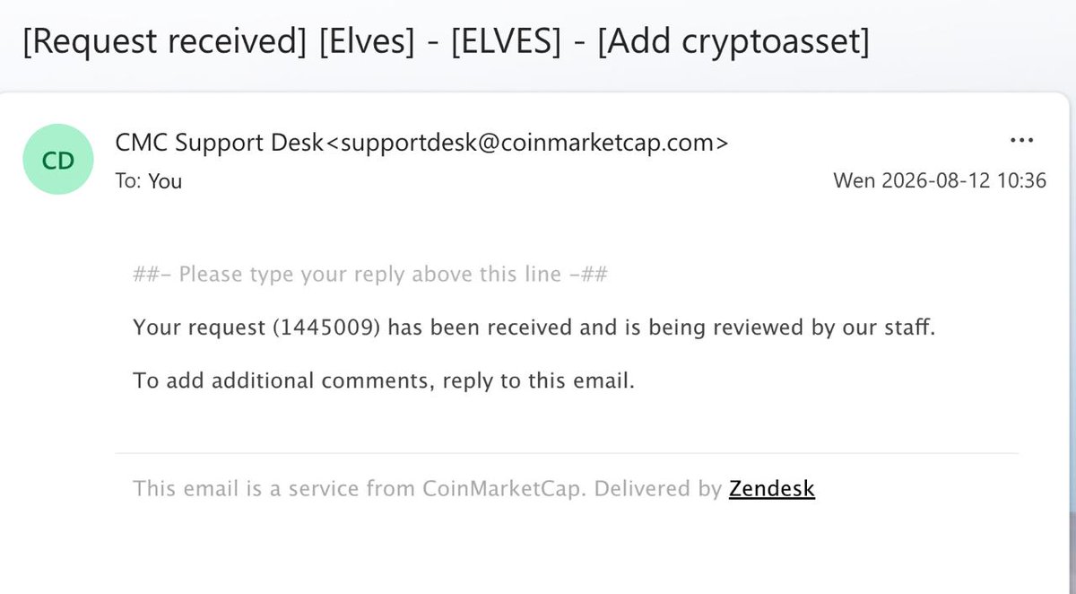 elves_token's tweet photo. $ELVES @CoinMarketCap Listing application has now been submitted.

CMC Ticket ID: 1445009 https://t.co/LRtdz85cQM