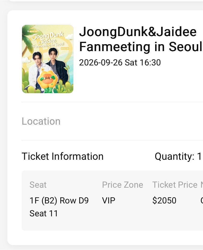 Engineer_offi's tweet photo. 🎫WTS
JOONGDUNK &amp; JAIDEE FANMEETING IN SEOUL🇰🇷
🗓️ 26 September 2026
📍 Sky Art Hall

🎫VIP
🎫ZONE A 
🎫ZONE B

💌DM now to inquire 

#JDJaideeFMinSeoul #JoongDunk #JDJaideeFMinSeoul https://t.co/0NLMgtven6