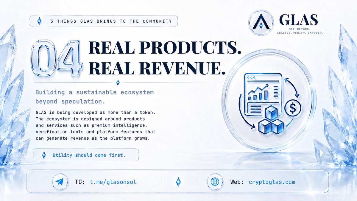 GLASonSol's tweet photo. 04. REAL PRODUCTS. REAL REVENUE. ⚙️
GLAS is being developed as more than a token.
The ecosystem is designed around products and services such as premium intelligence, verification tools and platform features that can generate revenue as the platform grows.

The objective is to build an ecosystem supported by utility, not speculation alone.

TG: https://t.co/c8Hi4ObfzG
Web: https://t.co/6NVl1ze5Ql

#GLAS #GLASonSol #Solana #CryptoAI #SaaS #Web3 #BlockchainAI