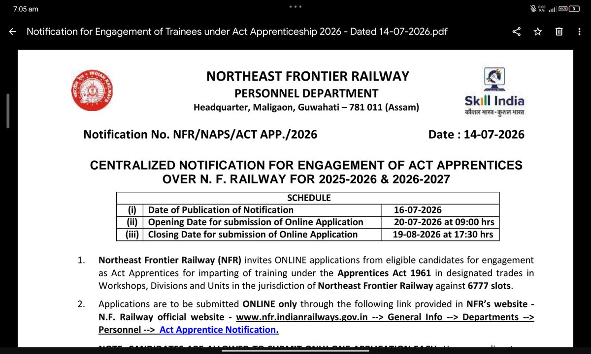 DSN_alert's tweet photo. Northeast frontier railway notification out🗞️🗞️🫣

Don't miss last DATE #railway #rrb https://t.co/VoWzwk57iT