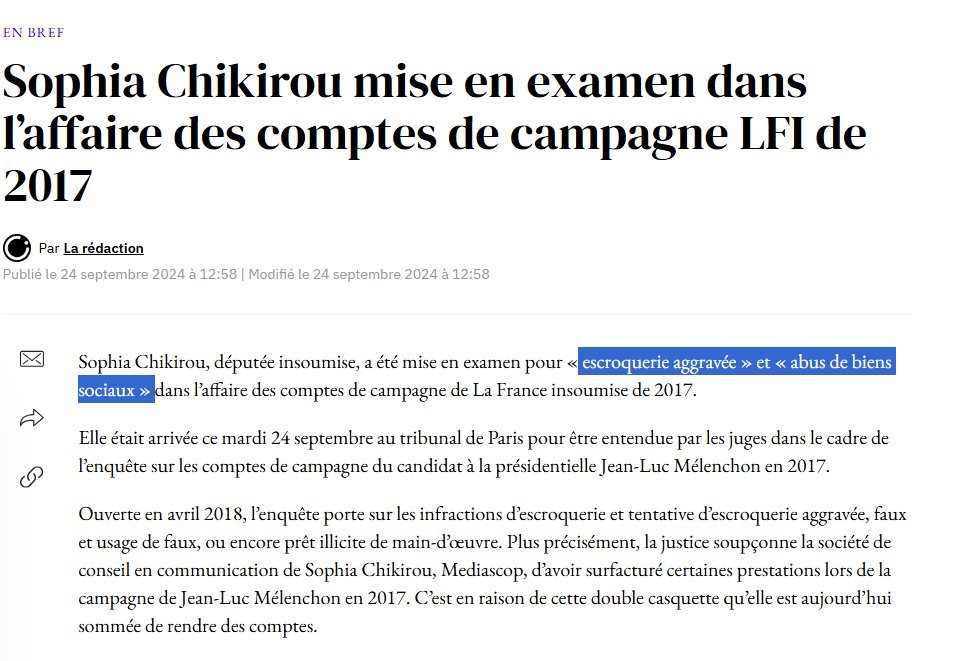 FredericLefevre's tweet photo. Le VRAI culot, c'est ça...La Chikirou (LFI) :
- cumule mandats Député, conseiller régional et conseiller Paris
- condamnée pour vol
- mise en examen pour "escroquerie aggravée et abus de bien sociaux"

mais elle met en cause la probité de Marcel Claude. 😎😀

Peur de rien !!! https://t.co/77nfVfc8Pc