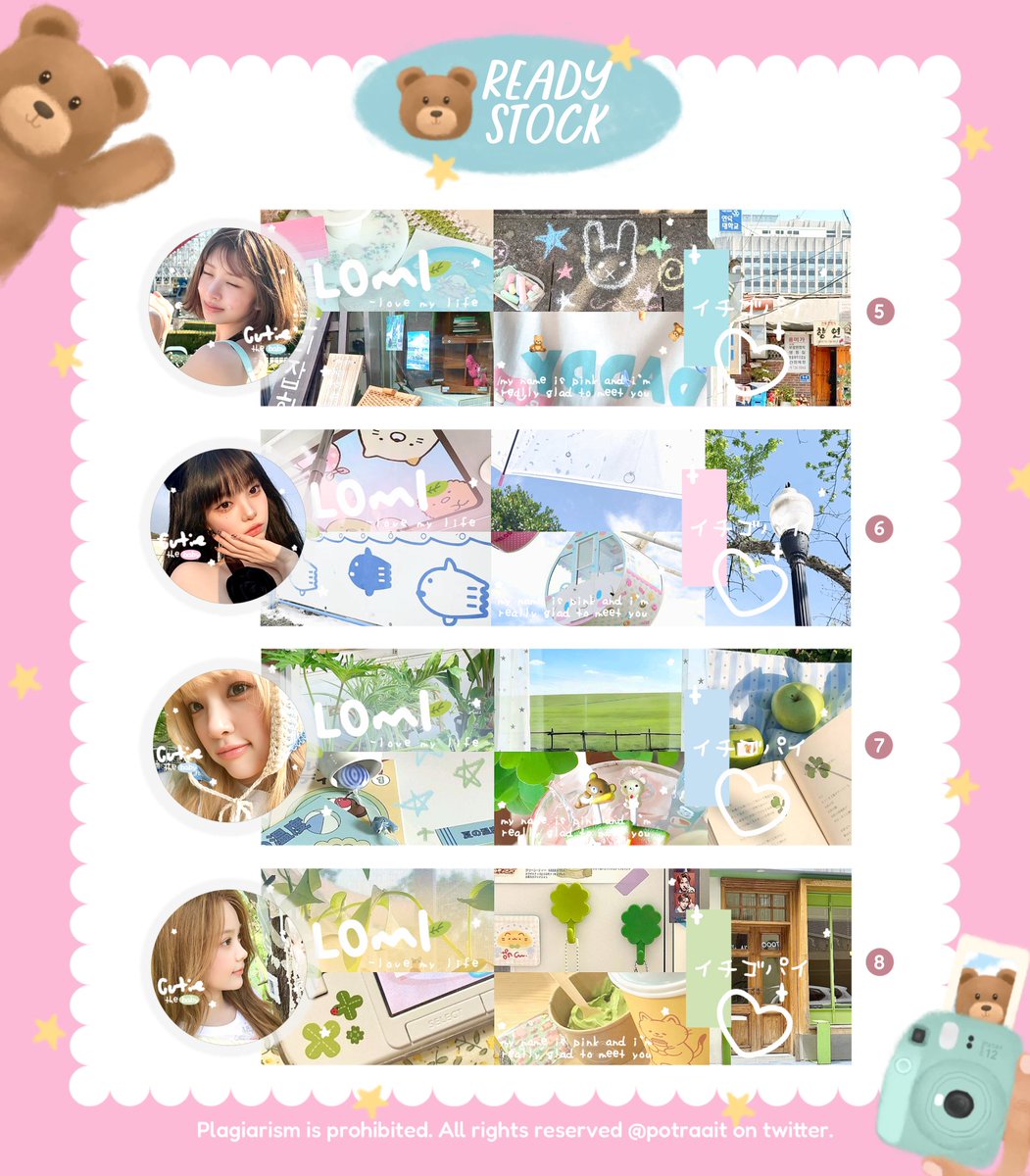 potraait's tweet photo. halo aku ada 8 layout ready stock dari katalog loml! price 10k free retext, yg mau take boleh langsung dm aku aja yaa, makaciii! 🧸

#bealanja https://t.co/847zhwoDo2