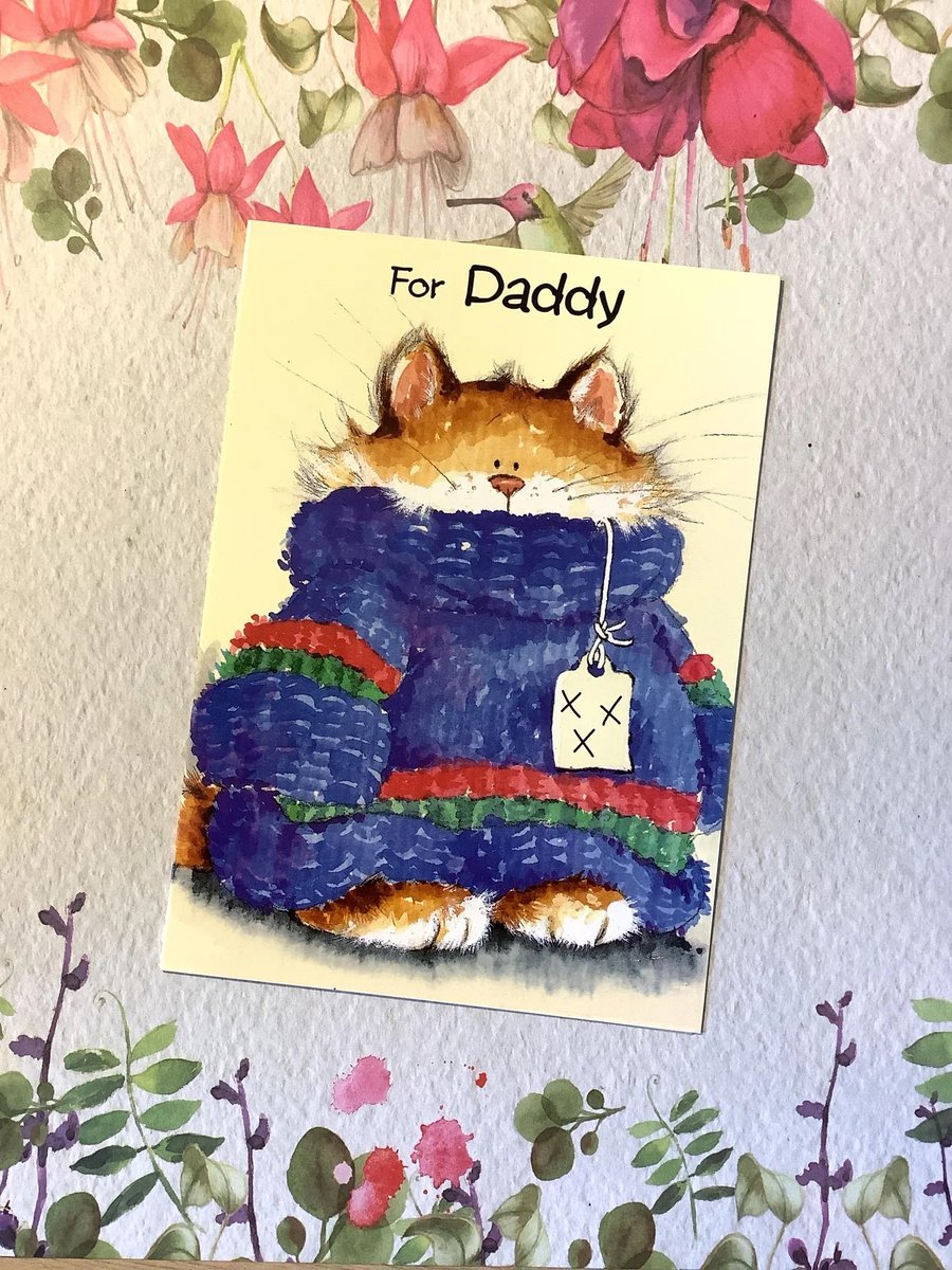 WatsonsVintage's tweet photo. Such a cute card. Rare Vintage 1990s Daddy Birthday Card - ADORABLE Cat in a Huge Sweater Design by Margaret Sherry - Decorated Inside - Cat Loving Daddy Card https://t.co/njlTf2JfRK via @Etsy #VintageCards #BirthdayCards #Daddy #FatCats #CatLover #MargaretSherry #90sArt https://t.co/cLNqo1LuUs