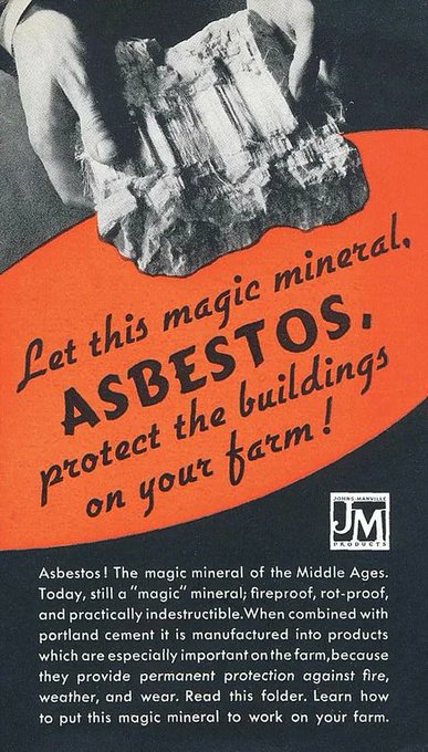 Rainmaker1973's tweet photo. Advertisement for asbestos, 1960s https://t.co/U8DKasQhdg