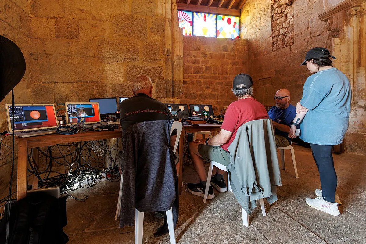 MarkVillacampa's tweet photo. a few very cool things are happening across Spain today for the eclipse:

- a team of SpaceX employees has taken over the stunning Parador de Lerma in Burgos to follow the event
- NASA has turned a 12th-century church into its eclipse operations hub
- Iberia is operating a special eclipse-viewing flight (IB1473, Copernicus’s birth year btw) with a live stream from the sky

what a day