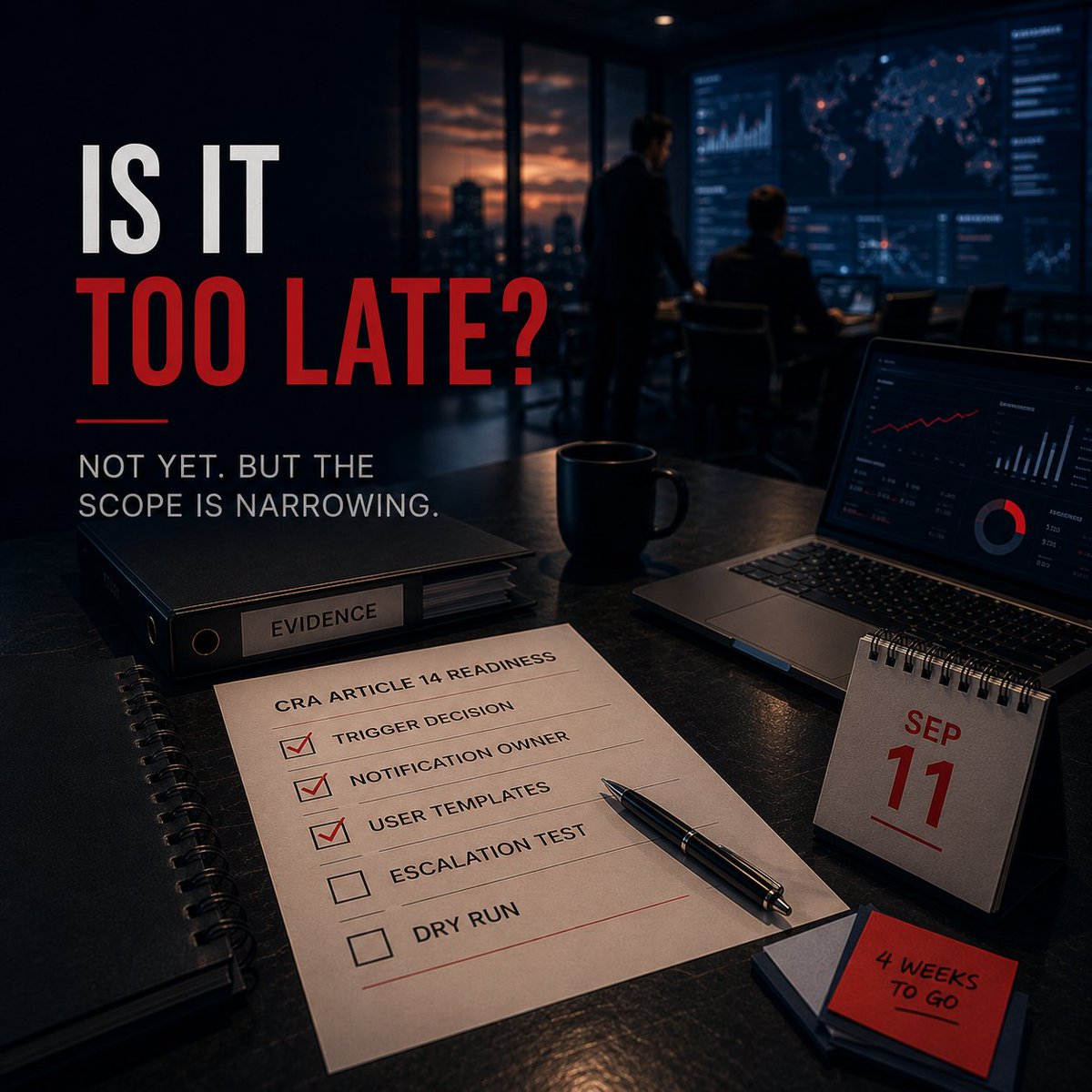RedAlertLabs's tweet photo. "Is it too late?" The question we hear most in August. Honest answer: no. But what a four-week sprint can deliver narrows every week.
What is still achievable before September 11, and what is not: https://t.co/Z9WCI1EF9B https://t.co/U6z5pyL15s