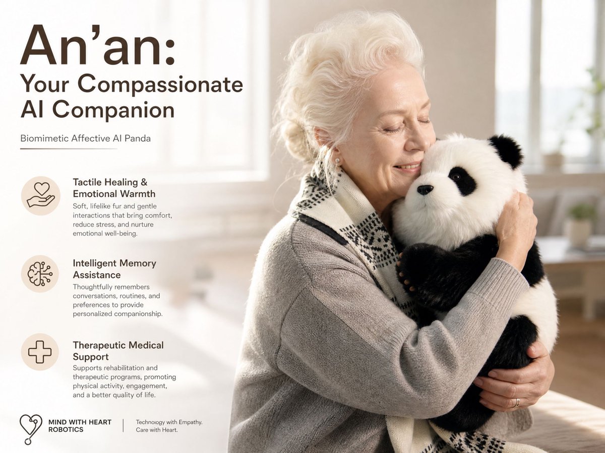 AIRDesignHouse's tweet photo. 🤖 ROBOT+ 100: An’an Biomimetic AI Panda
Meet An’an, an affective AI panda by @MWHRobotics Robotics, designed for care, companionship, and intelligent assistance across 24+ scenarios.
#AirDesignHouse #Shenzhen #Robot #Panda https://t.co/6sdsUqPzwL