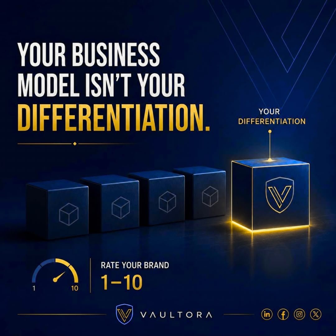 Vaultoura's tweet photo. By 2027, being good at what everyone else does won't be enough.

What makes your business difficult to replicate?
The identity, experience, systems and the trust should be uniquely yours.

That's where Vaultora comes in.

We make your business distinctive, systematic and secure. https://t.co/2RP8N7k6yG