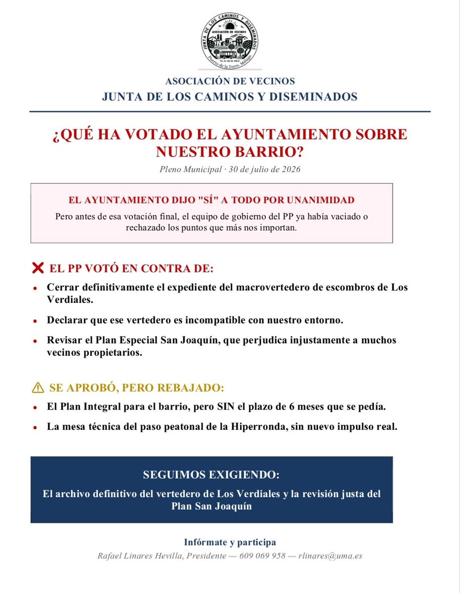 El21nosetoca's tweet photo. Muchas promesas, poco compromiso. Palabras vacías de @pacodelatorrep @malaga @jfgesp @PPMalaga que a la hora de la verdad votan en contra de lo que llevan meses diciendo que estaban de acuerdo. Una vez mas los hechos hablan por si solos #noalvertedero #cerocompromiso https://t.co/Vpd1gYvhAs