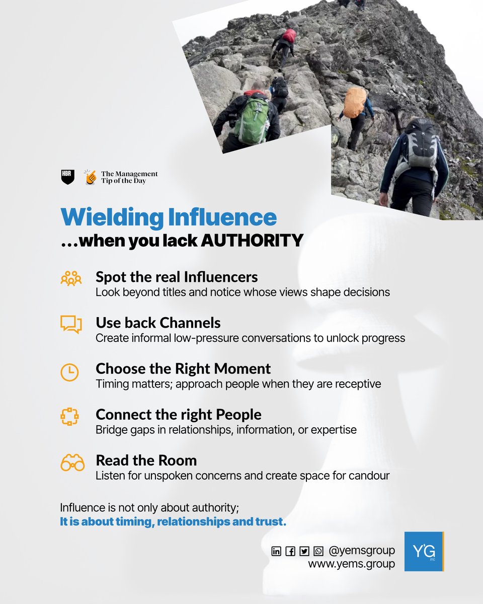 yemsgroup's tweet photo. If you are a part of any team, we have no doubt that you'll find this @HBR Management Tip of the Day absolutely handy in your day to day.

Think of it like, The Politics of Influence in the workplace 😉 https://t.co/K3lWh1ue07