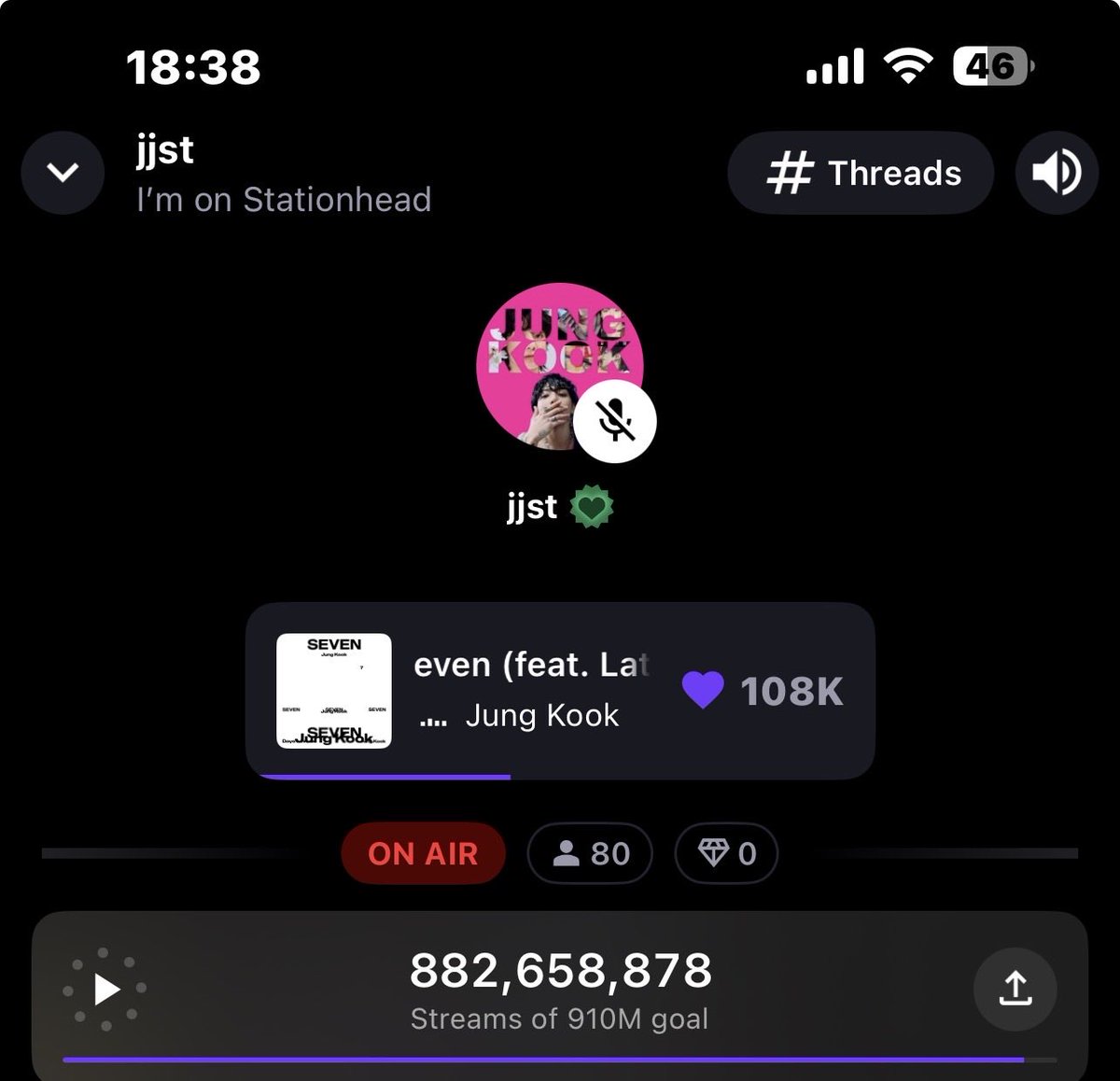 lovexxxx2's tweet photo. @JKJP_STREAM_ 📢JJST Stationhead ON AIR🎧

💚今日もみなさまと一緒に
             楽しく参加しています💚

STREAM FOR JUNGKOOK 
#jungkook 🇯🇵💜 https://t.co/YNE8YPAGuW