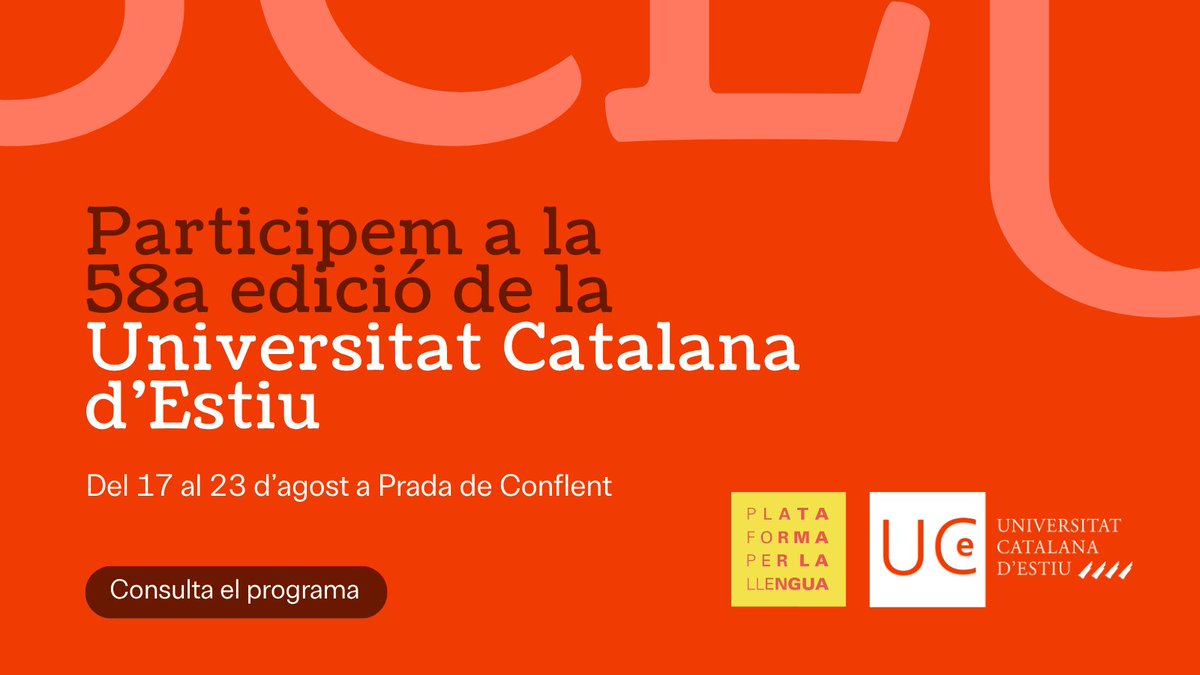 llenguacat's tweet photo. Dilluns comença la #UCEstiu! 🎓

Un any més, @llenguacat serem a la @UCE_CAT. Del 17 al 23 d’agost, tornem a aquest històric espai de llibertat i de trobada dels Països Catalans.

👀👇 Consulteu els actes en què participarem! https://t.co/7d4PmAp9KW