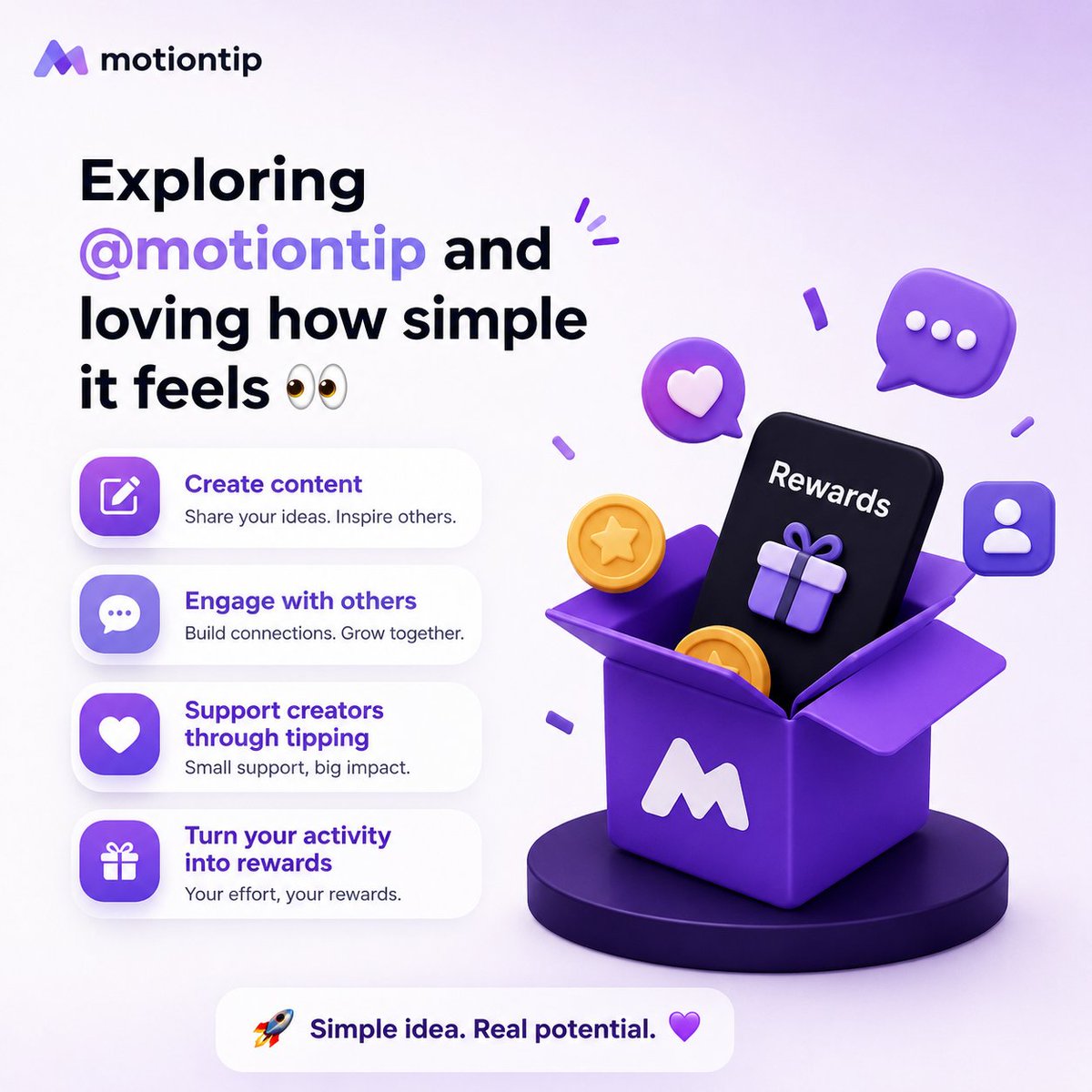 HaYajut's tweet photo. Exploring @motiontip and loving how simple it feels 👀

Create Engage Tip creators Earn rewards. ✨

Simple idea interesting potential.

@tipmotion https://t.co/HhAbM3064b