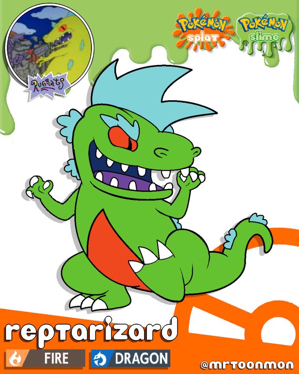 MrToonmon's tweet photo. @ToonHive I LOVE Nicktoons, so I've been posting a Pokedex with Pokemon based on Nicktoons. Here's the fire starter, Reptarizard! https://t.co/SA2T7XPD8H