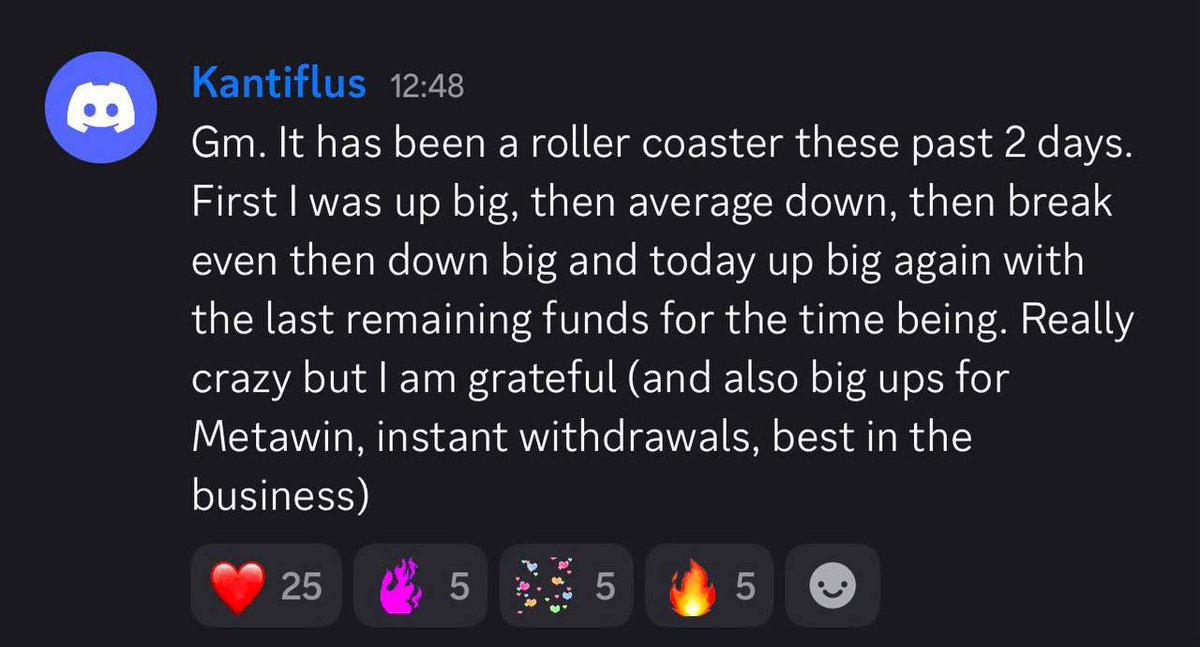 KookCapitalLLC's tweet photo. and **this** is why you only play at @metawin

this dude just hit for almost $300k and withdrew the whole win immediately

very few casinos would let you do that

and on top of all of that, everyone who deposits on https://t.co/KlTv9HN97c qualifies for their $1m august drop

if youre gambling anywhere else at this point youre brain dead

comment your username, ill give one of you another $300 to spin with