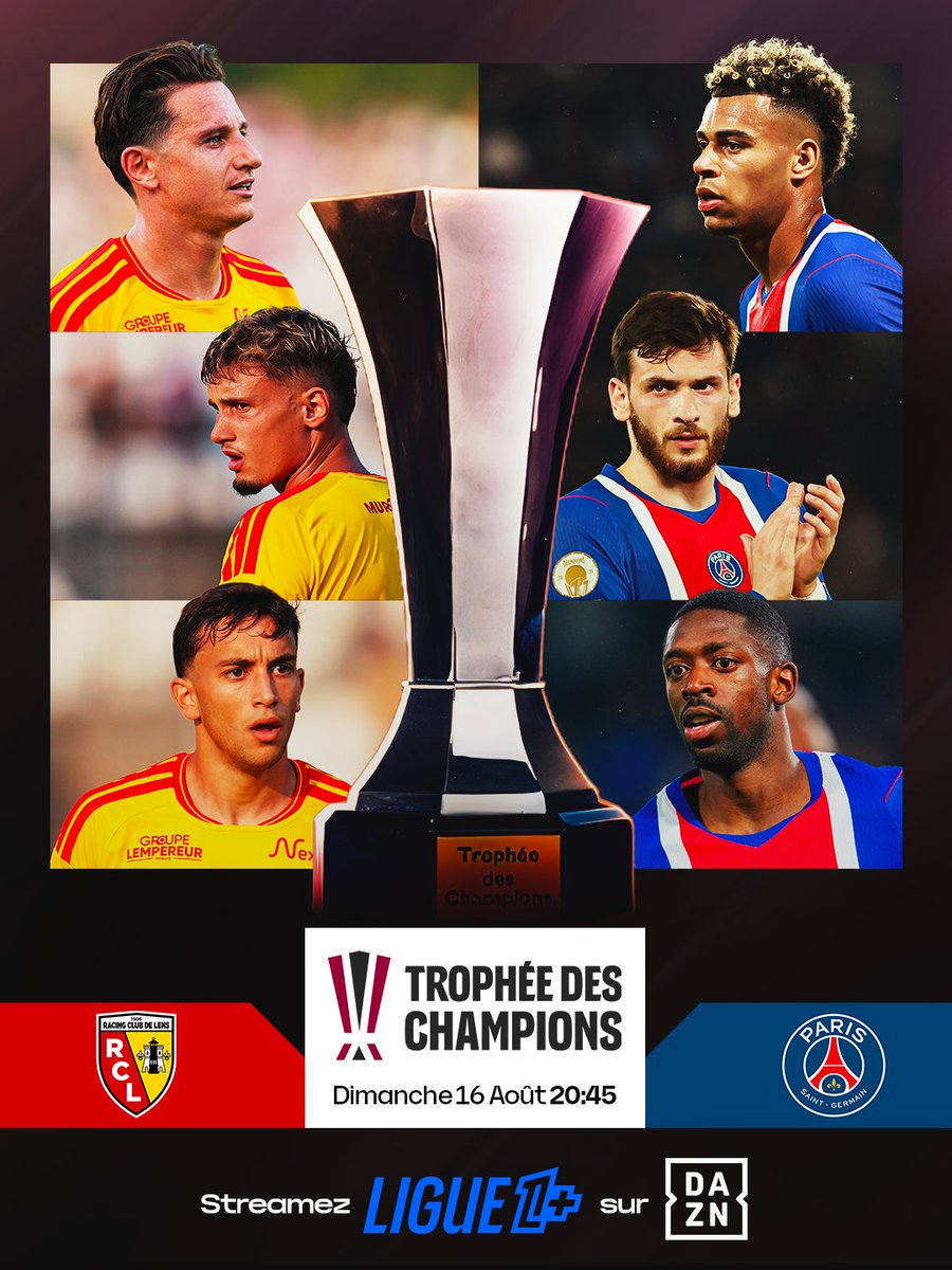 DAZN_FR's tweet photo. 🏆 | Un premier trophée national à aller chercher ! Le RC Lens peut-il mettre fin à l'hégémonie du Paris Saint-Germain dans un stade Bollaert-Delelis plein à craquer ? 🏟️

Le Trophée des Champions est à suivre en direct sur Ligue 1+, disponible sur DAZN. 👀🔥

Profitez de notre offre de lancement combinée DAZN & Ligue 1+ à 14,99€/mois pendant 3 mois, puis 22,99€/mois pendant 9 mois (soit un engagement de 12 mois). 📲