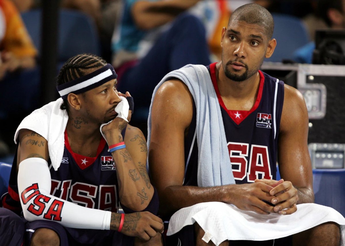 WiltStats's tweet photo. Following Team USA’s bronze medal finish at the 2004 Olympics, Tim Duncan was completely done with international basketball:

“FIBA sucks... I’m 95% sure that my FIBA career is over.” https://t.co/1xqlUjtct0