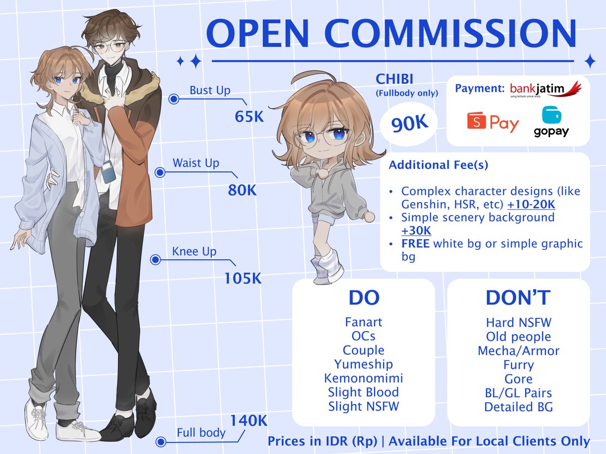 chirailyn's tweet photo. — ❀ OPEN COMMISSION ❀ —
♡ &amp; 🔃 are greatly appreciated!

Hi! I'm opening local commission 🇮🇩

DM if interested and feel free to ask if you have any questions! ☆(ﾉ◕ヮ◕)ﾉ*

#opencommission #commissionopen #commission https://t.co/RL6jYR2afy