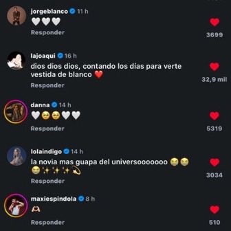 TINIData's tweet photo. Los comentarios de Jorge Blanco, La Joaqui, Danna Paola, Lola Índigo y Maxi Espíndola en el reciente post de TINI en Instagram https://t.co/w35j6RE4SH