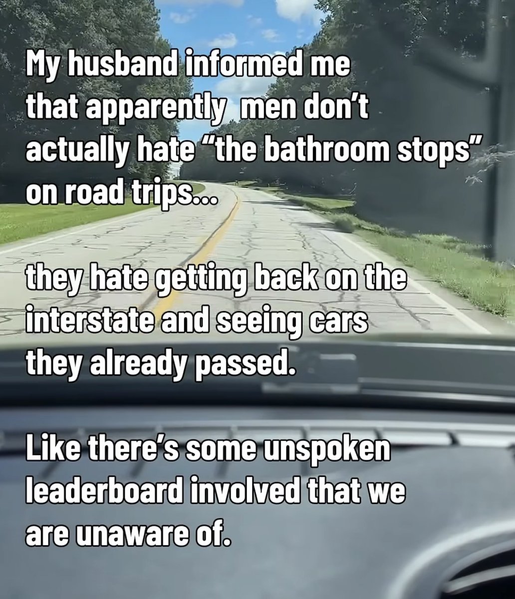DudespostingWs's tweet photo. The unspoken male road trip leaderboard is very real. Nothing ruins your day like getting back on the interstate and seeing the same semi-truck you passed 20 minutes ago https://t.co/pu0CfTH3Wj