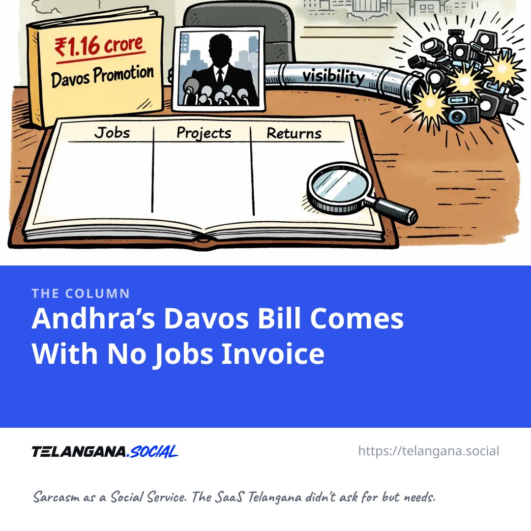 TSocialSaaS's tweet photo. Andhra’s Davos Bill Comes With No Jobs Invoice

https://t.co/A4xN9WI5Cc
#Telangana #Satire #TelanganaSocial https://t.co/GLvfWrv5YC