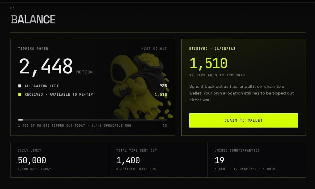 seuntojohn_'s tweet photo. didn't expect $MOTION to grow this fast lmao originally just messing around posting @motiontip + commenting with @tipmotion  
and now TIPPING POWER is already 1000 MOTION 😭 and some I've already withdrawn  
tip: just stay consistent. the more active you are, the bigger the allo https://t.co/iED3Coa5AB