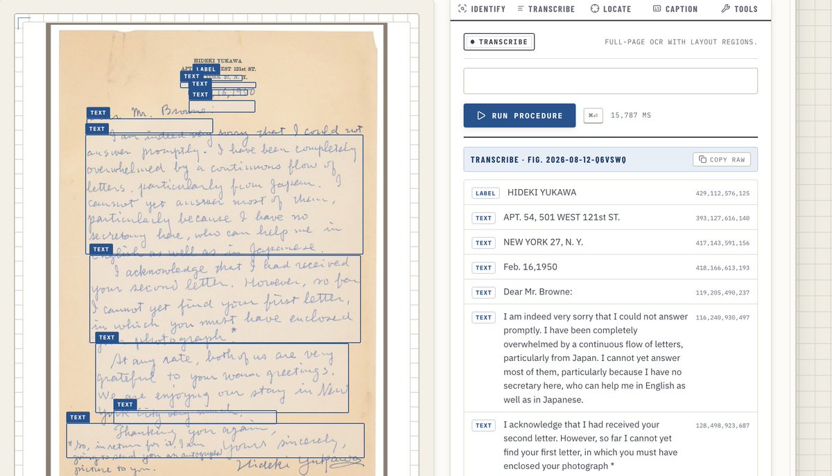 noctus91's tweet photo. LFM2.5-VL-3B reading a handwritten Hideki Yukawa manuscript and a letter from Santiago Ramón y Cajal.

Historical manuscripts are a tough test for vision models, especially with handwriting, equations and old document layouts.

Pretty damn good for a 3B model.

Solid release from @liquidai
