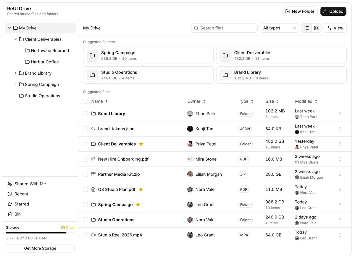 FaizalSukaimi's tweet photo. Working on a new @nextjs + @shadcn template for @reui_io.  files and folder storage. https://t.co/vhZP7x19Di
