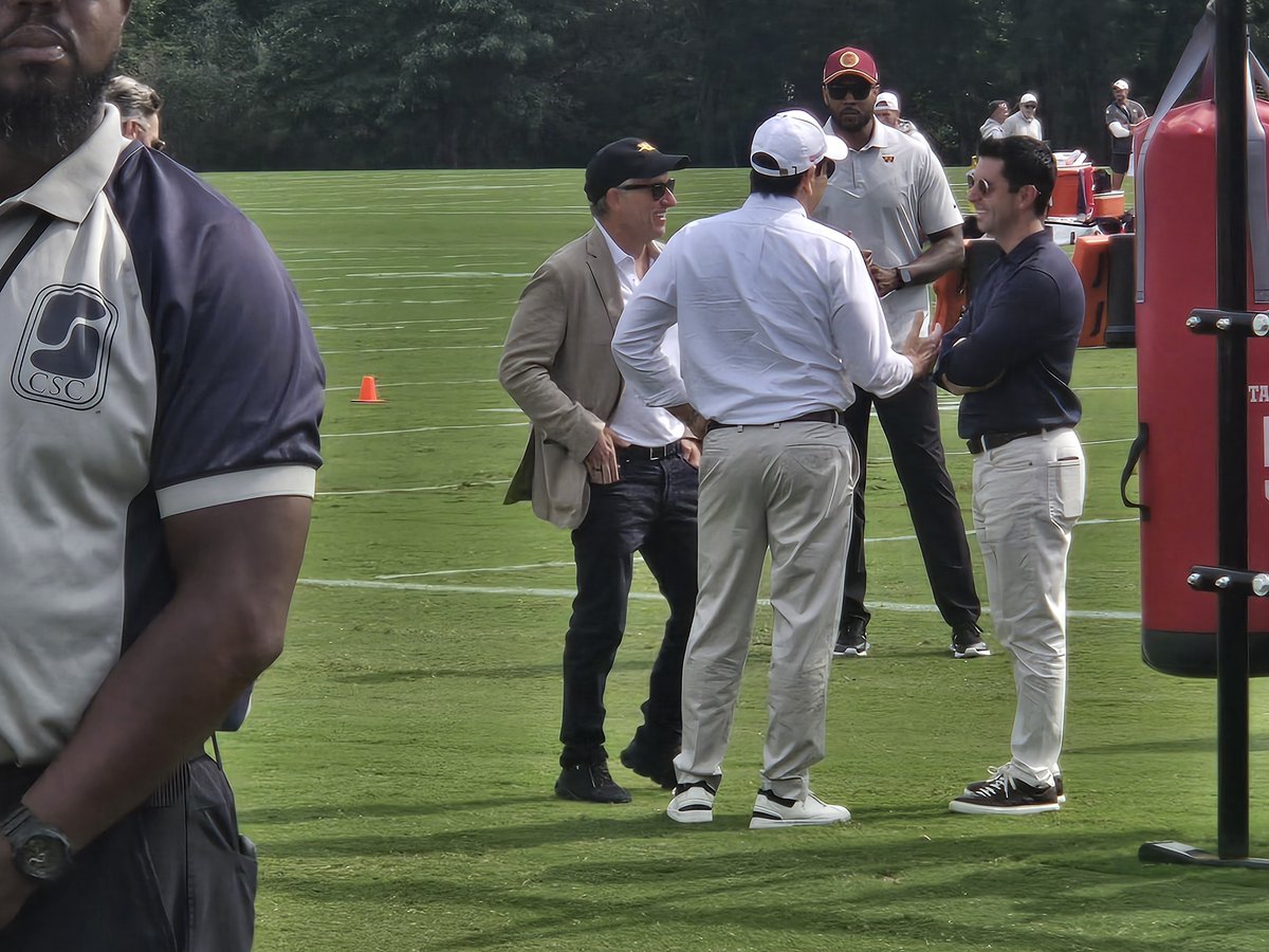 BenStandig's tweet photo. U.S. Secretary of State Marco Rubio (in white) here with Josh Harris for Commanders-Dolphins joint practice. https://t.co/tEBjzoyeOm