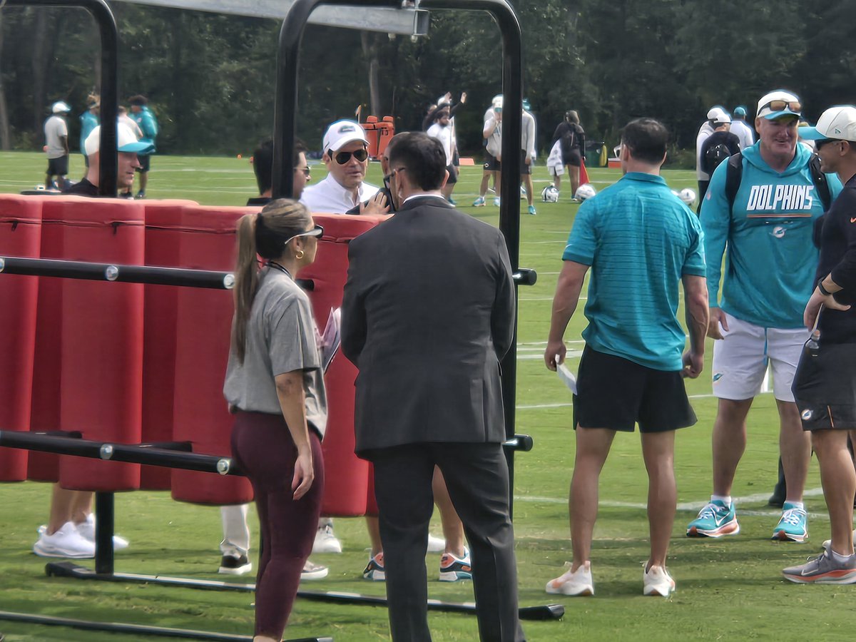 BenStandig's tweet photo. U.S. Secretary of State Marco Rubio (in white) here with Josh Harris for Commanders-Dolphins joint practice. https://t.co/tEBjzoyeOm