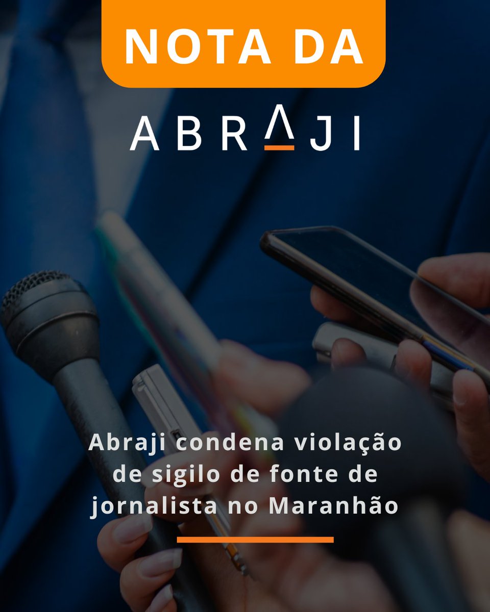 abraji's tweet photo. 🔸 A Abraji manifesta profunda preocupação e condena a quebra de sigilo de fonte de um jornalista no Maranhão, que publicou uma reportagem sobre o ministro do STF Flávio Dino, e resultou em uma ação de busca e apreensão nesta terça-feira (11/08/2026) 

#Abraji #NotadaAbraji https://t.co/I7pcY0sWkk