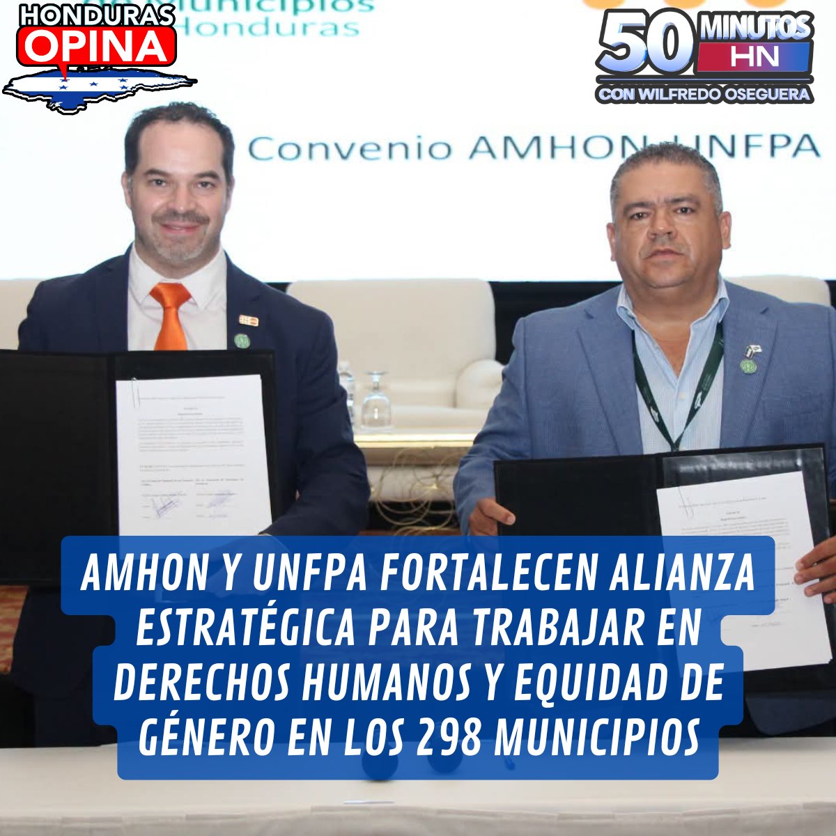 50minutoshn's tweet photo. 🤝 ¡Alianza por los derechos humanos y la equidad de género!
AMHON y UNFPA firmaron convenio para:
✅ Prevención de la violencia contra las mujeres
✅ Prevención del embarazo en adolescentes
✅ Presupuestos municipales con enfoque de género
✅ Gobernanza participativa
#AMHON https://t.co/ajKsi6bsQV