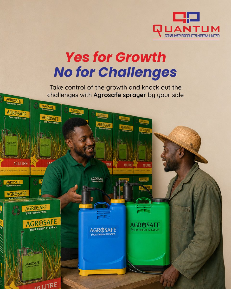 quantumconsu's tweet photo. Quality tools make all the difference. Agrosafe sprayer is engineered to help farmers protect their crops and maximize every harvest - season after season.
Enquiries:amitl@qpnlnig.com | +234 9121065640
#AgroSprayer #FertilizerSprayers #QuantumConsumer #Agrosafe #Sprayer https://t.co/7t1xSorJHk