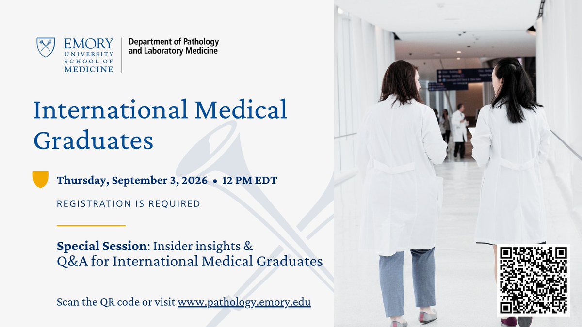 EmoryPathology's tweet photo. We're hosting multiple virtual Q&amp;A sessions! Connect with program leadership, ask questions, and get an inside look at #EmoryPathRes.  

🔗https://t.co/gs979W3VkS

#Path2Path #PathMatch27 #PathMatch2027 #PathResidents https://t.co/TSNZOXkCMV
