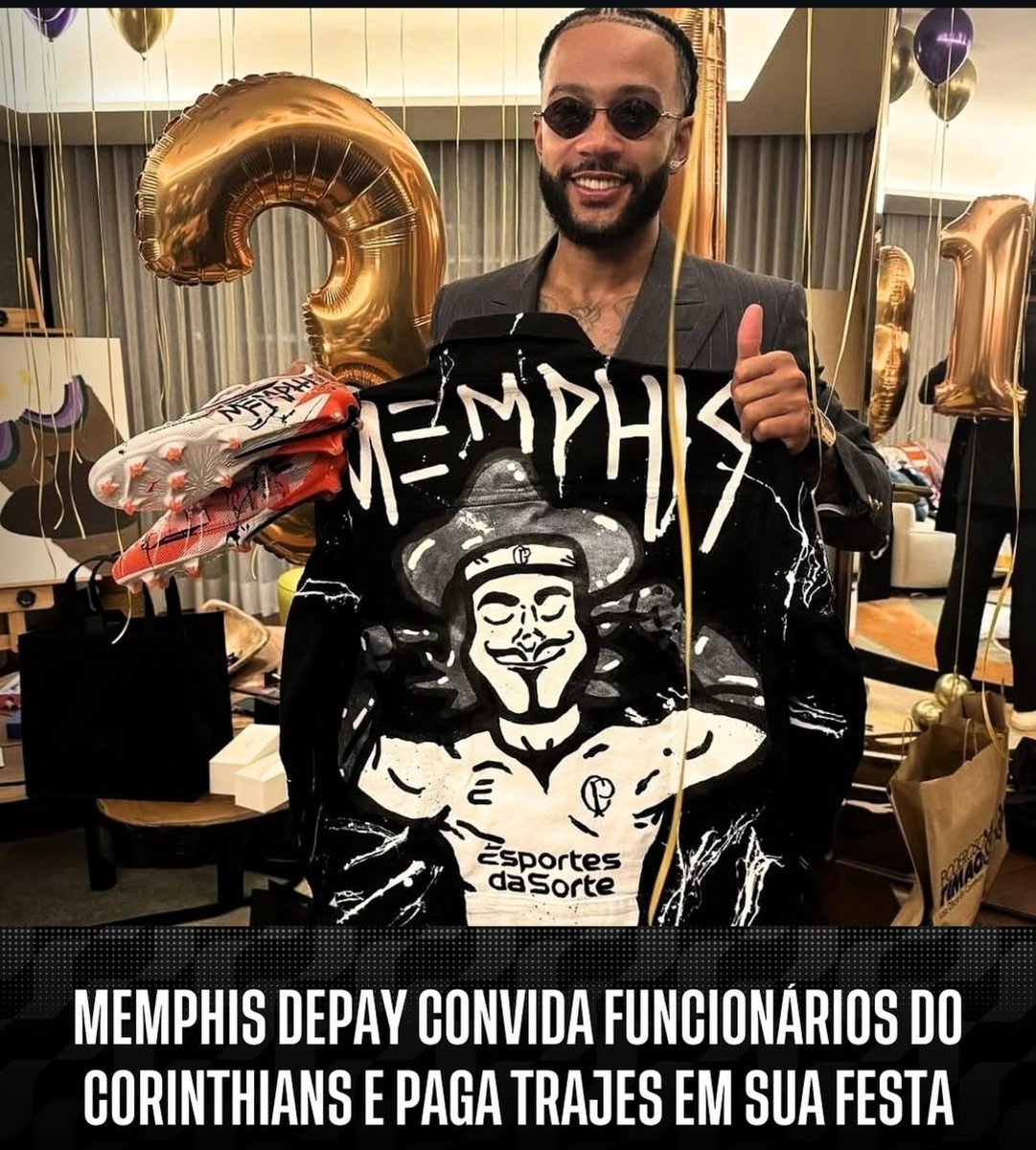 sccplira's tweet photo. o que me pega é que o Memphis sempre se mostrou muito ligado ao Corinthians, além do jogador, além do campo. 

presenteava jogadores holandeses com a camisa do clube, usava corrente, brinco, cabelo, tudo que podia sobre o Corinthians. Fez música, fez aniversário (pagando o traje de todos os funcionários); era tudo em volta e sobre o Corinthians. 

pode parecer bobagem p alguns, entendo. Mas num mundo onde os jogadores são tão desapegados, isso era algo que eu considerava.

enfim, ele vivia essa porra de verdade.