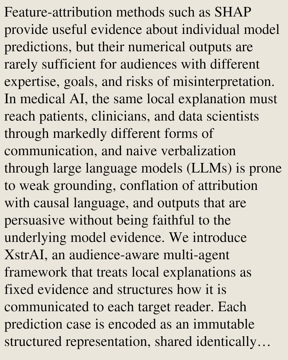 PIN's tweet photo. Who Are You Explaining To? A Multi-Agent System for Audience-Aware XAI Narratives

Francesco Musicco, Danilo Danese, Giuseppe Fasano, Angela Lombardi, Alberto Carlo Maria Mancino, Tommaso Di Noia
https://t.co/JvW5jB1J7E [𝚌𝚜.𝙼𝙰] https://t.co/ebCk3A3wUb