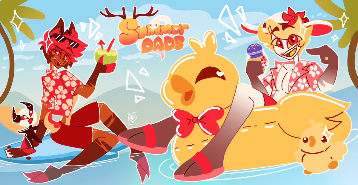 FeedMe_Katsudon's tweet photo. ✨SUMMER DADS✨

Full art of the new Summer RA I have available on my ACGGoods store!

Tried to add little details so that fans other than RA can enjoy :D

#HazbinHotel #RadioApple #AppleRadio https://t.co/sOmbrM9HnK