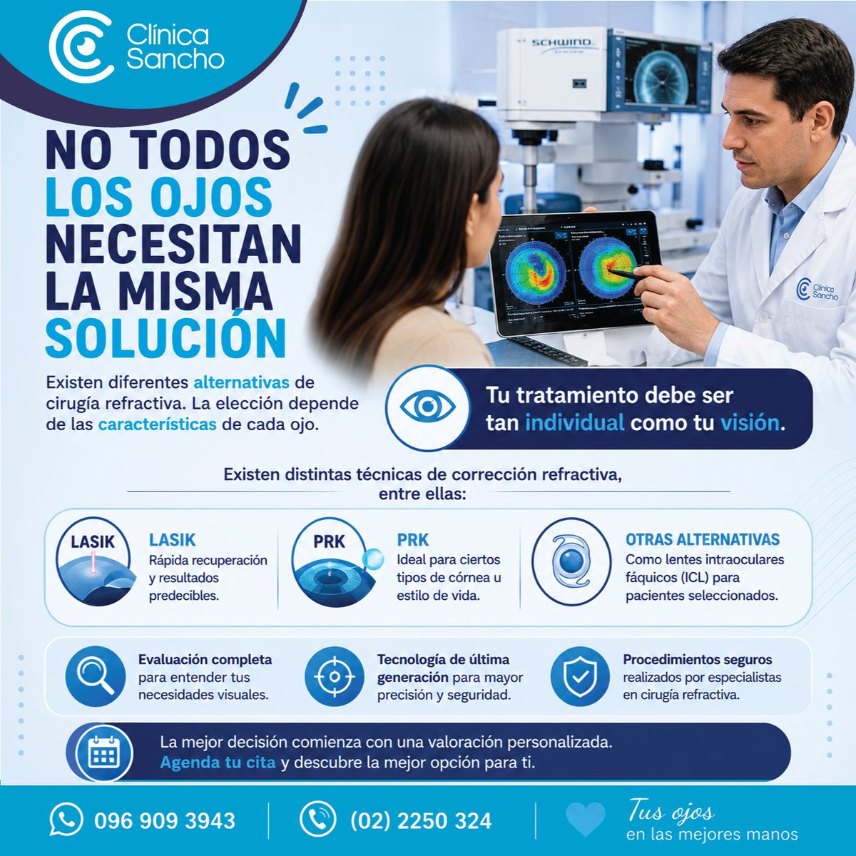 ClinicaSancho's tweet photo. 👁️ No todos los ojos necesitan la misma solución. Antes de una cirugía refractiva, una valoración completa permite elegir el tratamiento más adecuado para cada paciente. 💙
#ClínicaSancho #CirugíaRefractiva #LASIK #PRK #SaludVisual https://t.co/4b9gnVyo1f