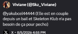 yakubcel44444's tweet photo. @Skz_Viviane @Nymphepas on s'en branle de ton excuse de merde 

évidemment que t'allais dire que t'as pas fait expres 

sauf que tu avais commenté sous mon tweet et que t'as supp 1 jour après

tu vas me convaincre que meme avec tout ca t'as pas vu que t'avais like ? 🧐🤔 https://t.co/2eN4VlqIgb