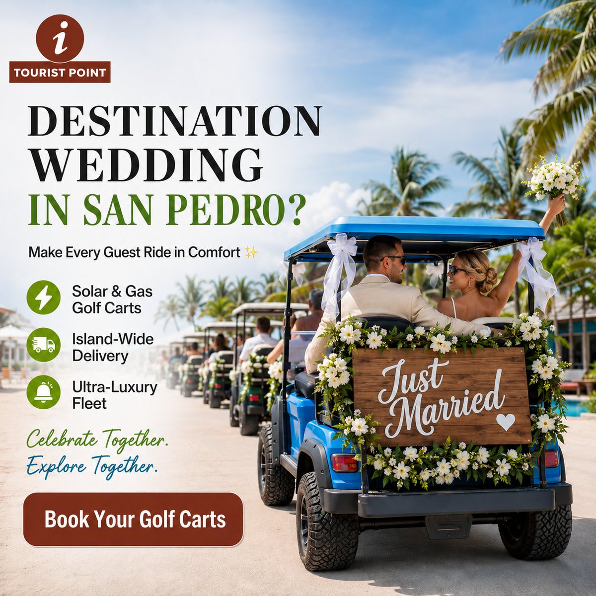 tourist_points's tweet photo. Whether it's the wedding party, guest transportation, or your getaway cart, we can outfit your whole event with electric or gas carts - delivered wherever you need them. Book Now - https://t.co/2rSGXKgWNF

#SanPedroWedding #BelizeWedding #GolfCartRental #AmbergrisCaye https://t.co/Q3RV3n7WPx