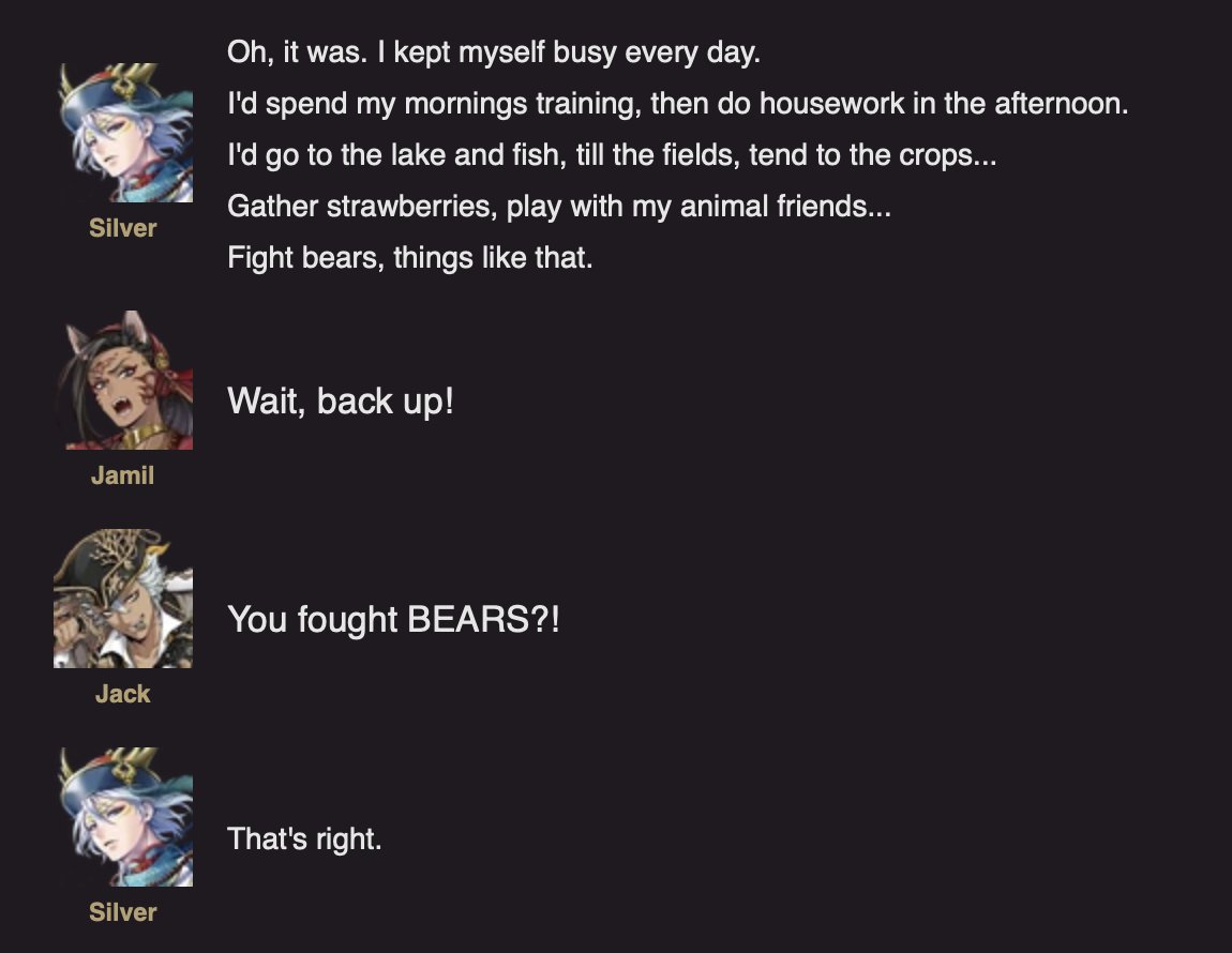 Odd_Audrey's tweet photo. Silver's way of storytelling is so funny. Tells entire story of Mulan with gender neutral terms 'child/the hero' only to reveal at the end she was a woman in disguise. Claims he fought a bear when at the end of the story he says he actually befriended it. So delightfully strange https://t.co/lLpr4oWaDK