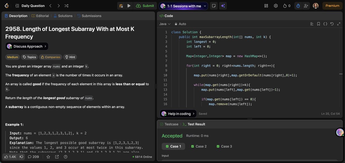 anshika_098's tweet photo. Day 16 of #100DaysOfCode
✅ Length of Longest Subarray with at most K frequency
✅ Fruit Into Baskets
✅ Longest Consecutive Sequence

#DSA #Java #LeetCode #SlidingWindow #HashMap https://t.co/a0JVJhOfDA